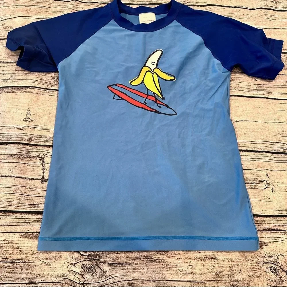 Hanna Andersson Blue Kids Swim Shirt with Surfing Banana Design Size 12
